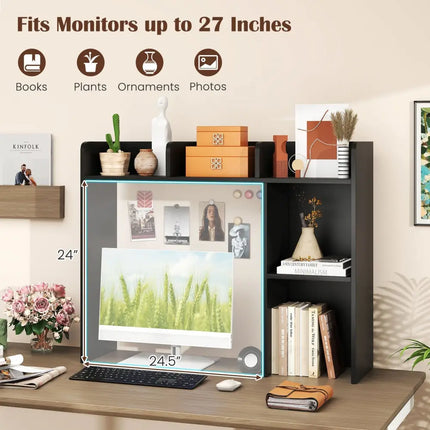 3-Tier Multipurpose Desk Bookshelf with 4 Shelves-Black Costway