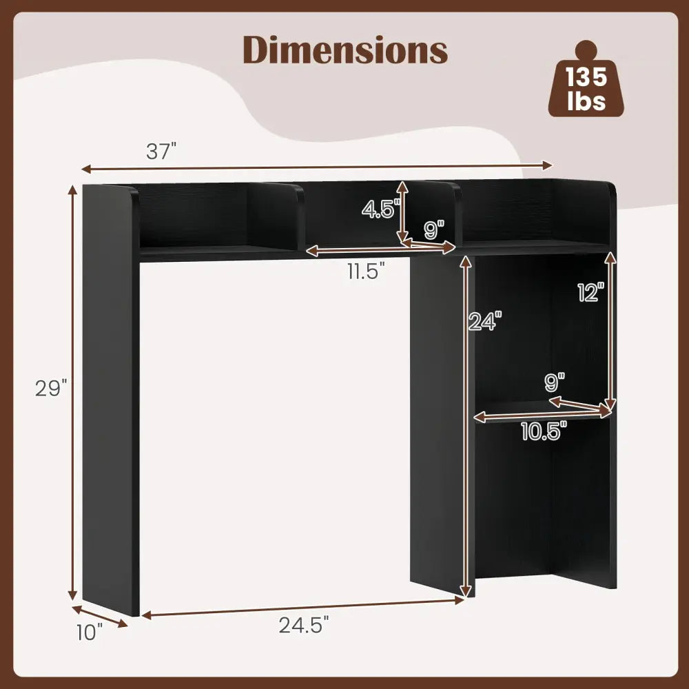 3-Tier Multipurpose Desk Bookshelf with 4 Shelves-Black - Black - Bookcases