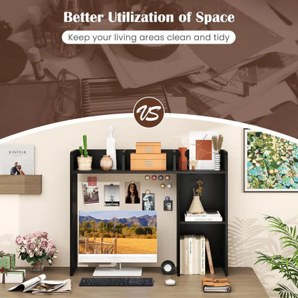 3-Tier Multipurpose Desk Bookshelf with 4 Shelves-Black Costway
