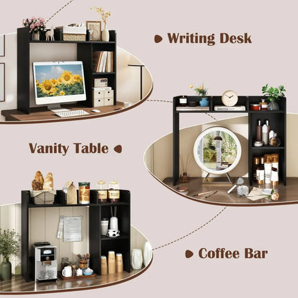 3-Tier Multipurpose Desk Bookshelf with 4 Shelves-Black Costway