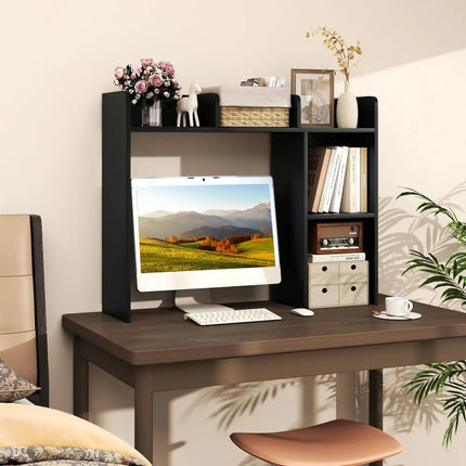 3-Tier Multipurpose Desk Bookshelf with 4 Shelves-Black Costway