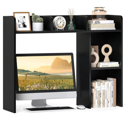 3-Tier Multipurpose Desk Bookshelf with 4 Shelves-Black Costway