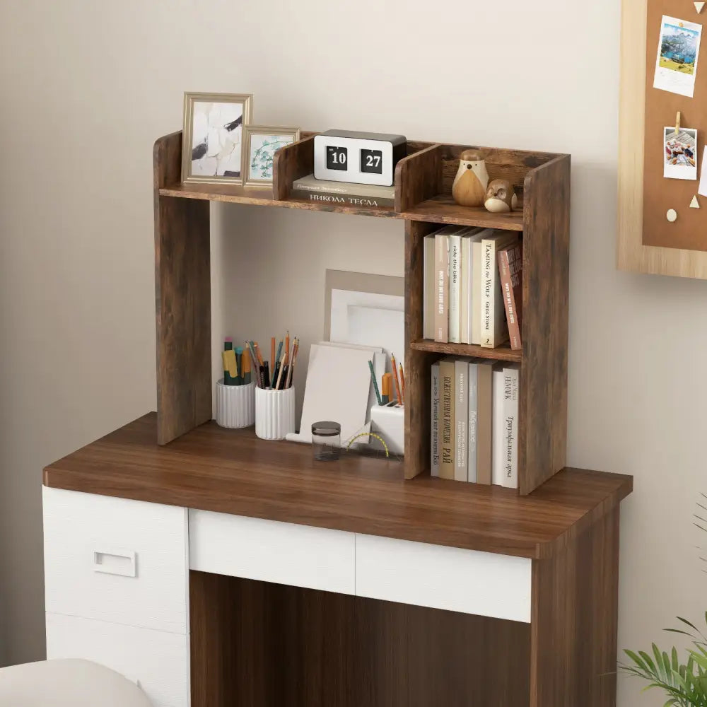 3-Tier Multipurpose Desk Bookshelf with 4 Shelves-Brown - Brown - Bookcases