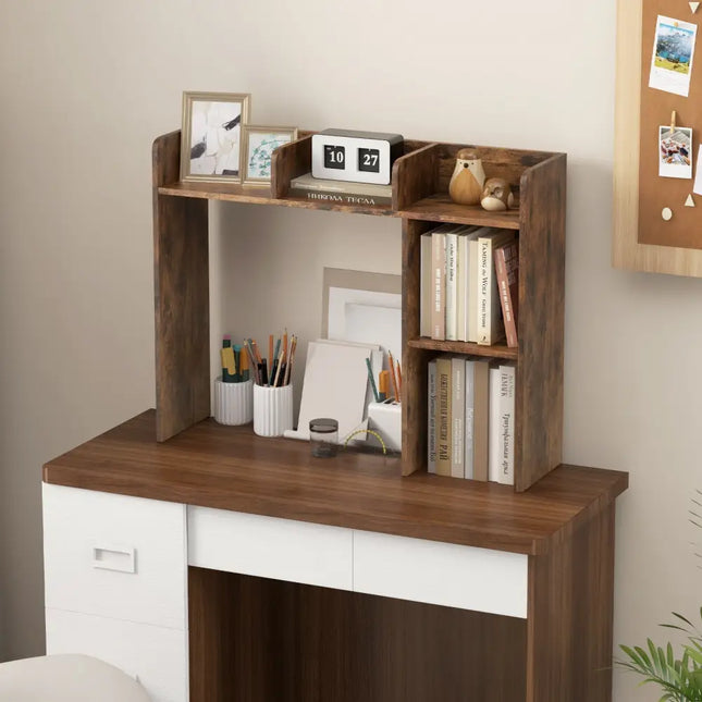 3-Tier Multipurpose Desk Bookshelf with 4 Shelves-Brown Costway