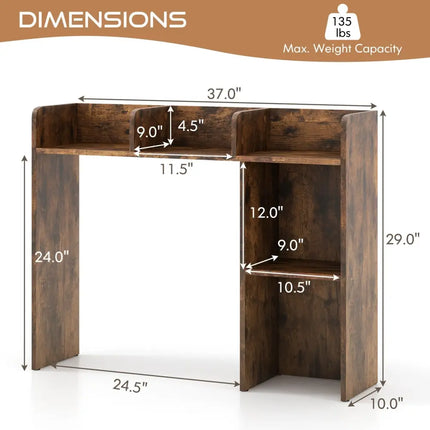 3-Tier Multipurpose Desk Bookshelf with 4 Shelves-Brown Costway