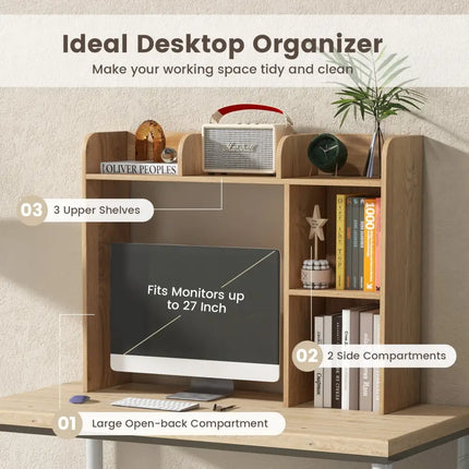 3-Tier Multipurpose Desk Bookshelf with 4 Shelves-Natural Costway