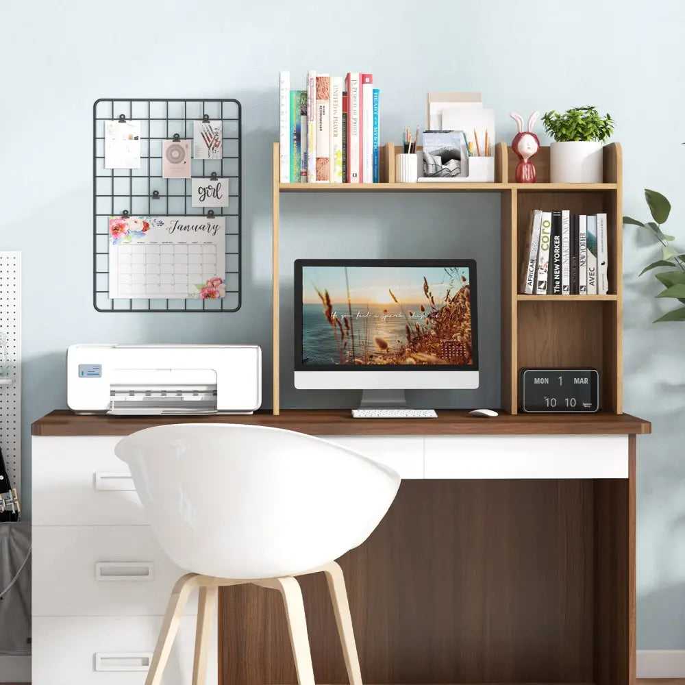 3-Tier Multipurpose Desk Bookshelf with 4 Shelves-Natural - Natural - Bookcases