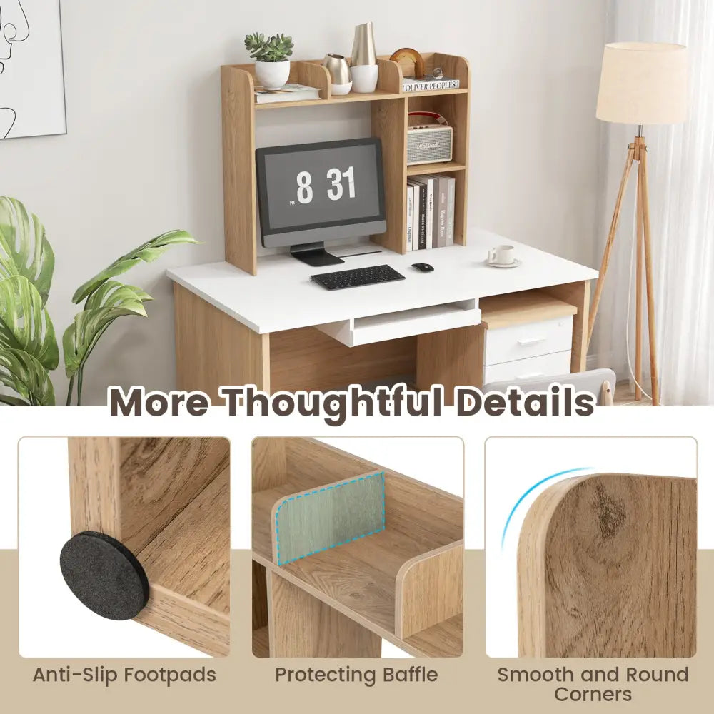 3-Tier Multipurpose Desk Bookshelf with 4 Shelves-Natural - Natural - Bookcases