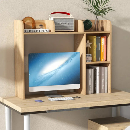 3-Tier Multipurpose Desk Bookshelf with 4 Shelves-Natural Costway