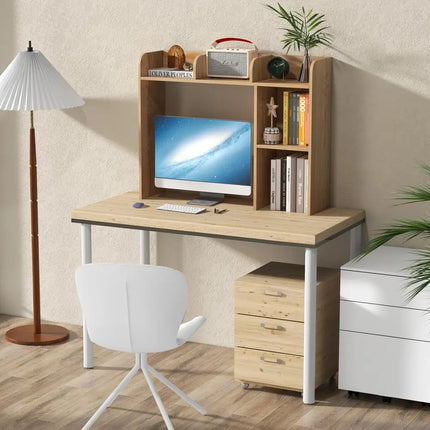 3-Tier Multipurpose Desk Bookshelf with 4 Shelves-Natural Costway