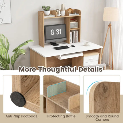 3-Tier Multipurpose Desk Bookshelf with 4 Shelves-Natural Costway