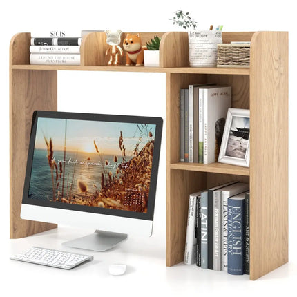 3-Tier Multipurpose Desk Bookshelf with 4 Shelves-Natural Costway