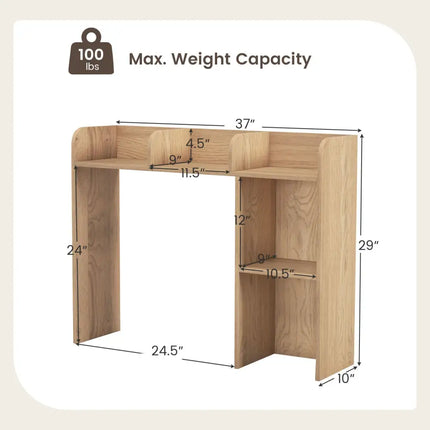 3-Tier Multipurpose Desk Bookshelf with 4 Shelves-Natural Costway