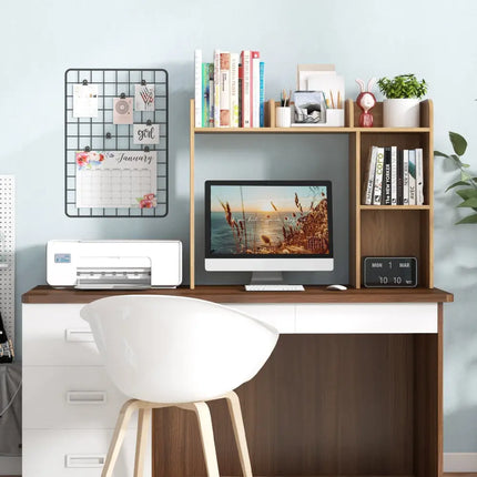 3-Tier Multipurpose Desk Bookshelf with 4 Shelves-Natural Costway
