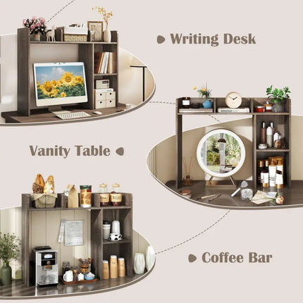3-Tier Multipurpose Desk Bookshelf with 4 Shelves-Oak Costway