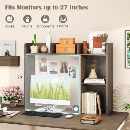 3-Tier Multipurpose Desk Bookshelf with 4 Shelves-Oak Costway
