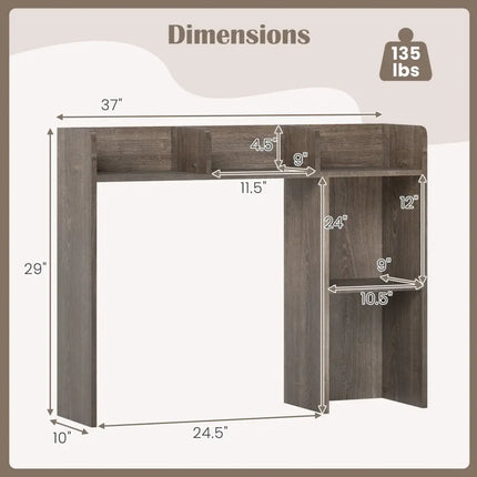 3-Tier Multipurpose Desk Bookshelf with 4 Shelves-Oak Costway