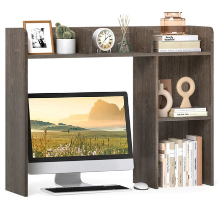 3-Tier Multipurpose Desk Bookshelf with 4 Shelves-Oak Costway