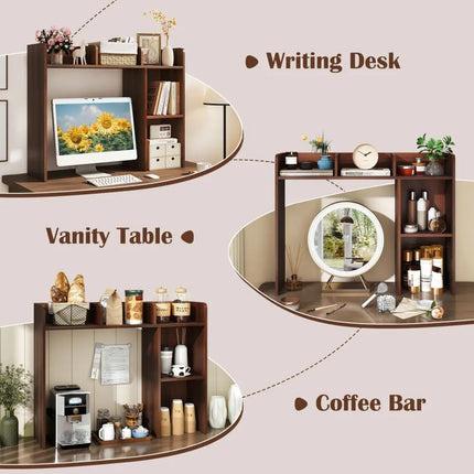 3-Tier Multipurpose Desk Bookshelf with 4 Shelves-Walnut Costway