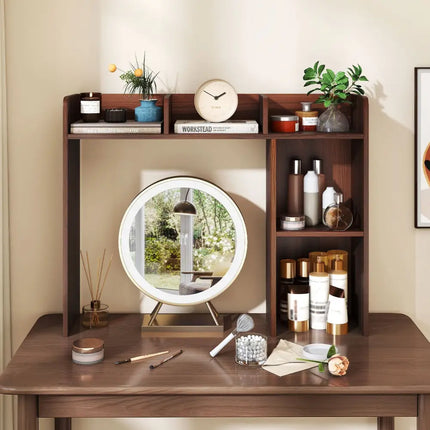 3-Tier Multipurpose Desk Bookshelf with 4 Shelves-Walnut Costway