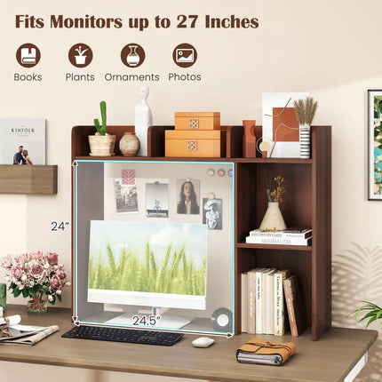 3-Tier Multipurpose Desk Bookshelf with 4 Shelves-Walnut Costway