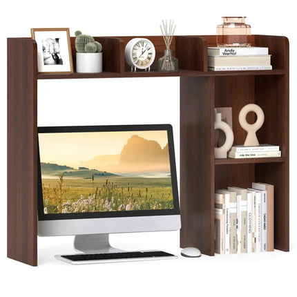 3-Tier Multipurpose Desk Bookshelf with 4 Shelves-Walnut Costway
