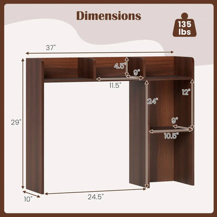 3-Tier Multipurpose Desk Bookshelf with 4 Shelves-Walnut Costway