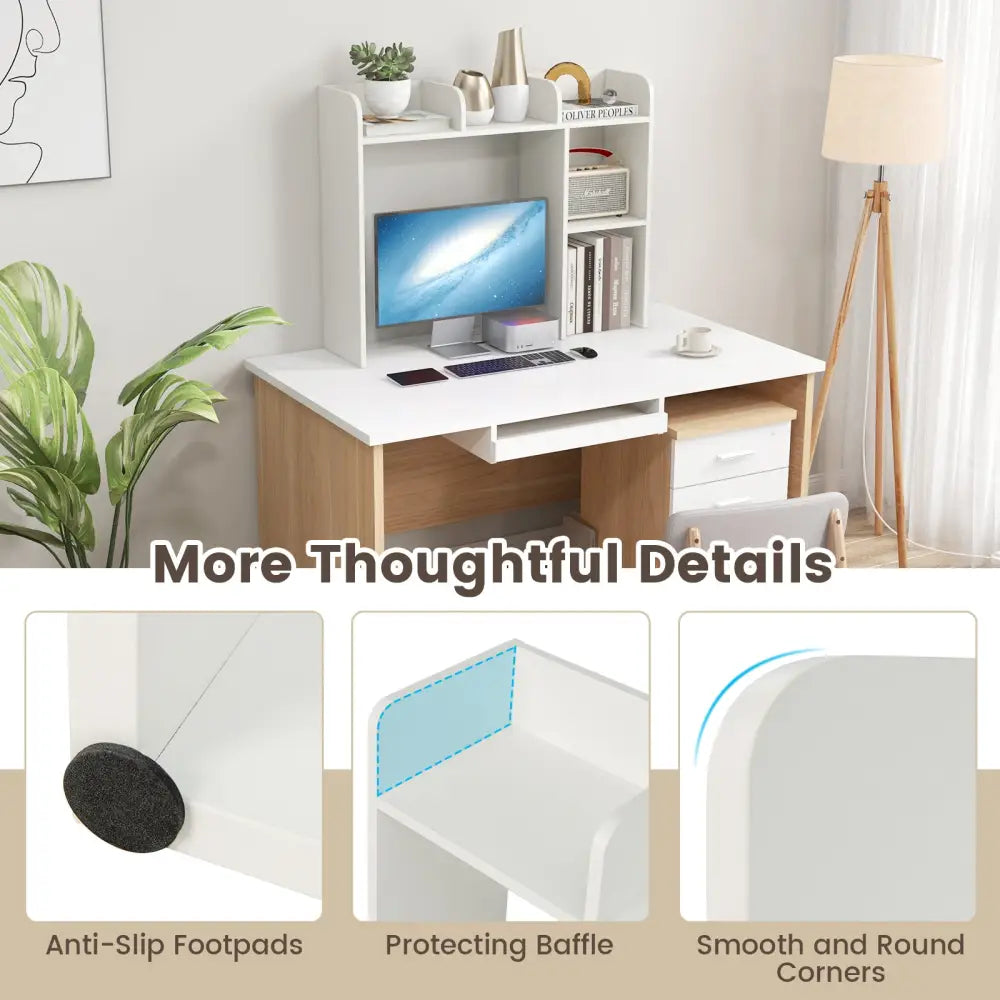 3-Tier Multipurpose Desk Bookshelf with 4 Shelves-White - White - Bookcases