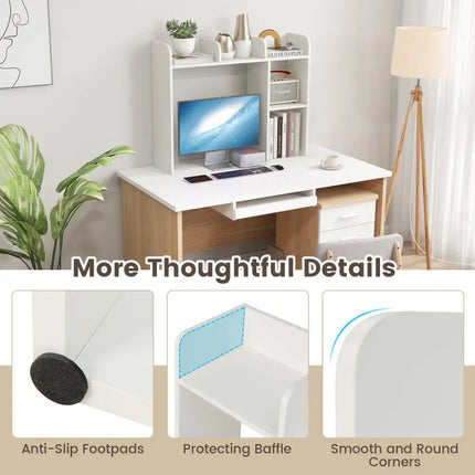 3-Tier Multipurpose Desk Bookshelf with 4 Shelves-White Costway