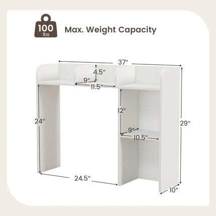 3-Tier Multipurpose Desk Bookshelf with 4 Shelves-White Costway