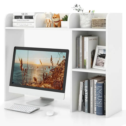 3-Tier Multipurpose Desk Bookshelf with 4 Shelves-White Costway