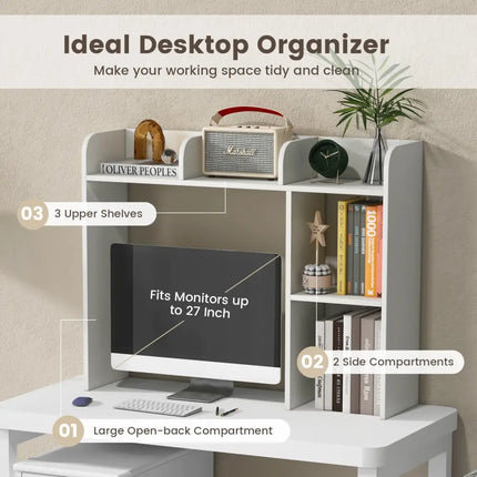 3-Tier Multipurpose Desk Bookshelf with 4 Shelves-White Costway