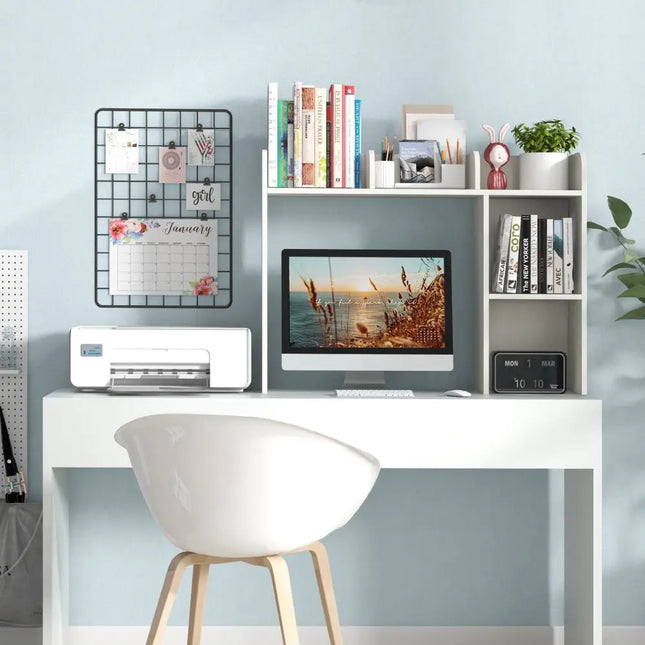 3-Tier Multipurpose Desk Bookshelf with 4 Shelves-White Costway