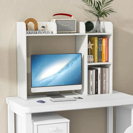 3-Tier Multipurpose Desk Bookshelf with 4 Shelves-White Costway