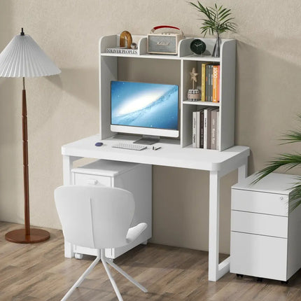 3-Tier Multipurpose Desk Bookshelf with 4 Shelves-White Costway