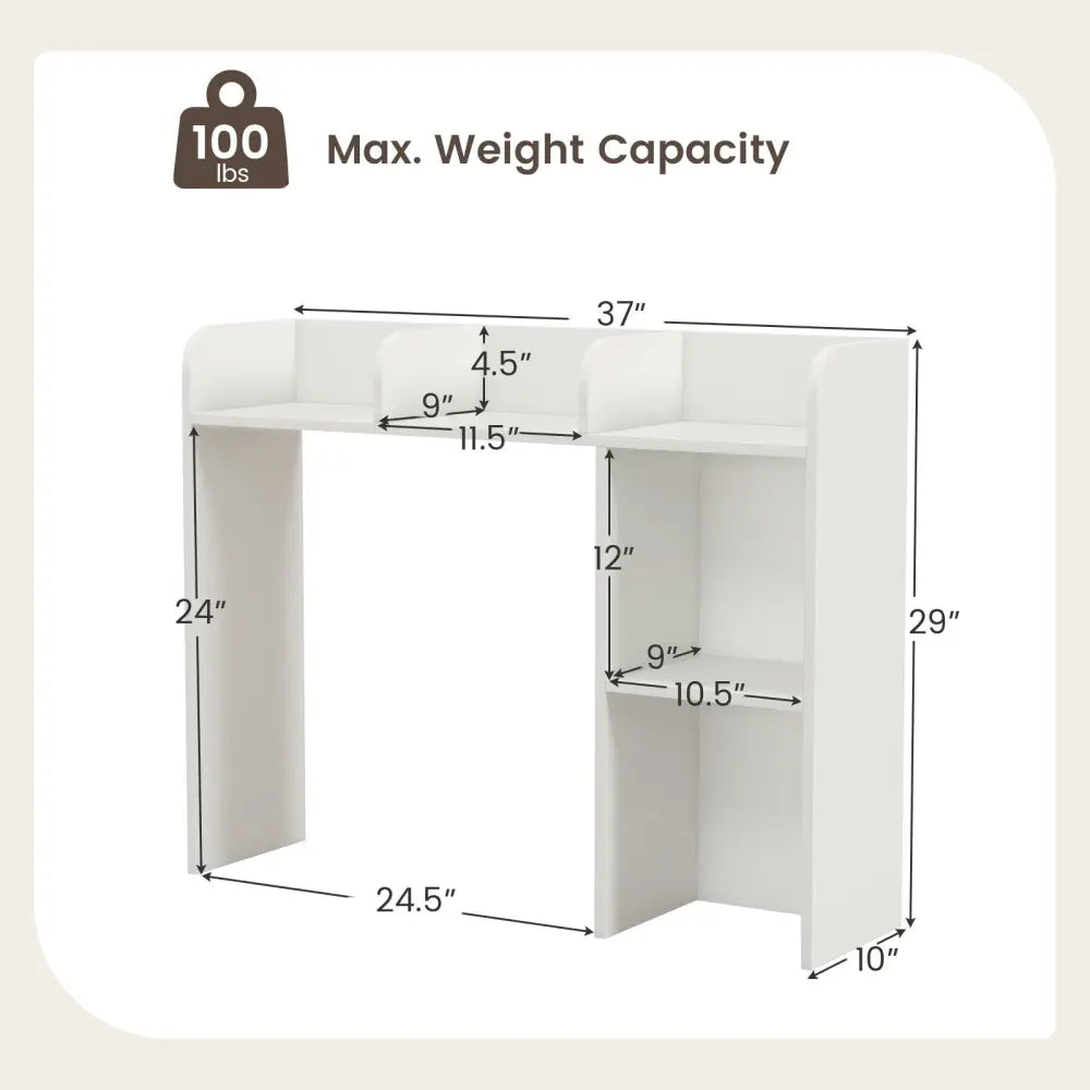 3-Tier Multipurpose Desk Bookshelf with 4 Shelves-White - White - Bookcases