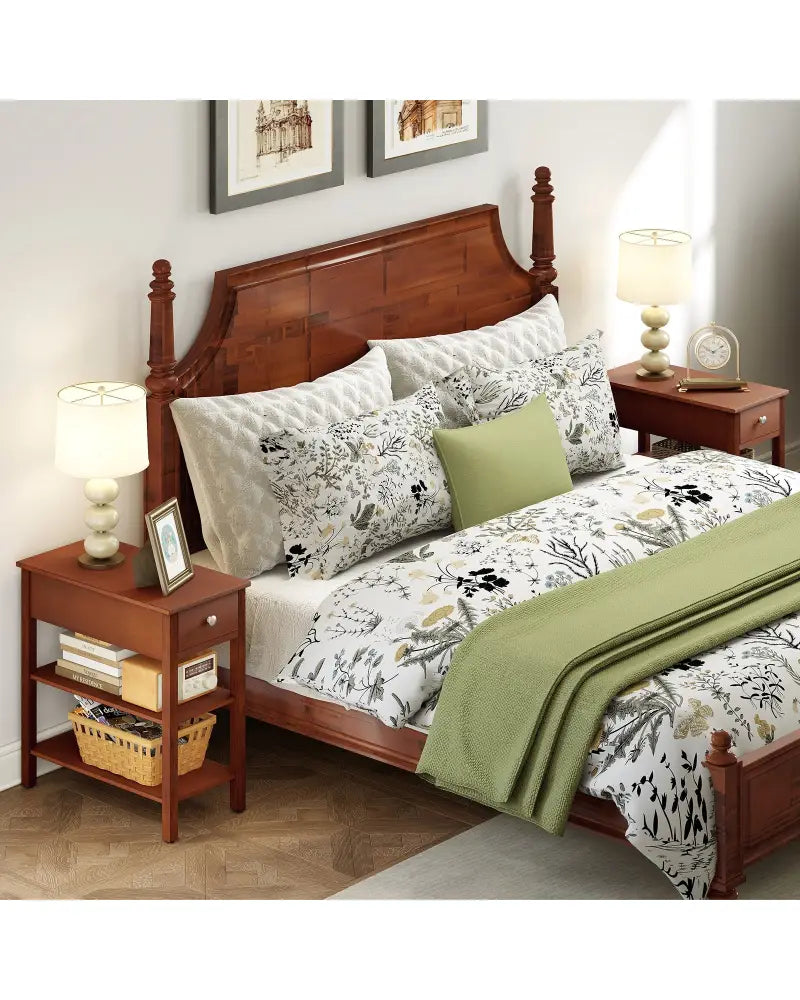 3-Tier Narrow End Table with Drawer and Storage Shelves-Brown - Brown - End & Side Tables
