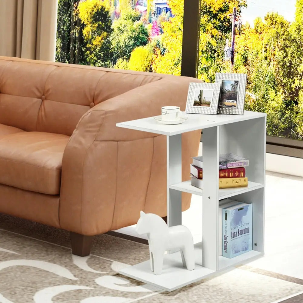 3-Tier Narrow Side Table with Storage Shelf - White - End & Side Tables
