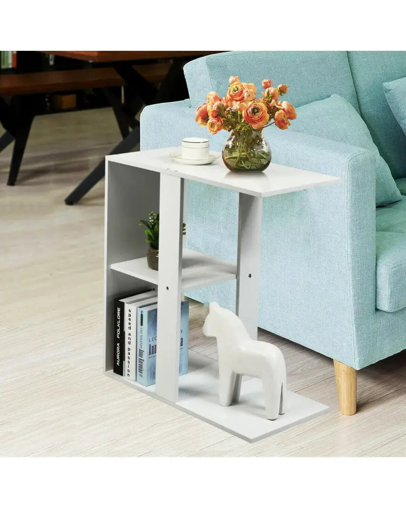 3-Tier Narrow Side Table with Storage Shelf - White - End & Side Tables