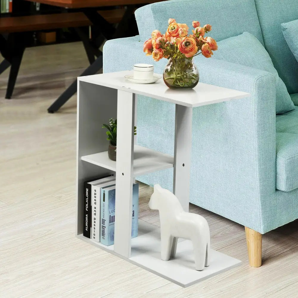 3-Tier Narrow Side Table with Storage Shelf - White - End & Side Tables