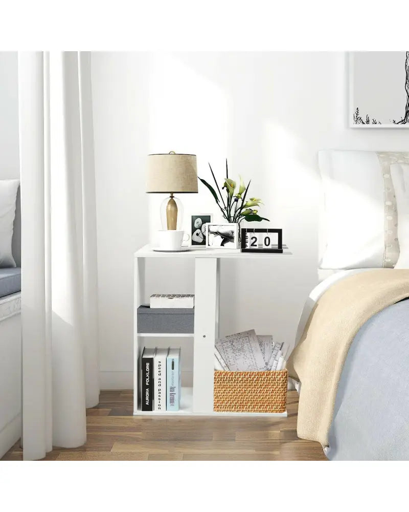 3-Tier Narrow Side Table with Storage Shelf - White - End & Side Tables