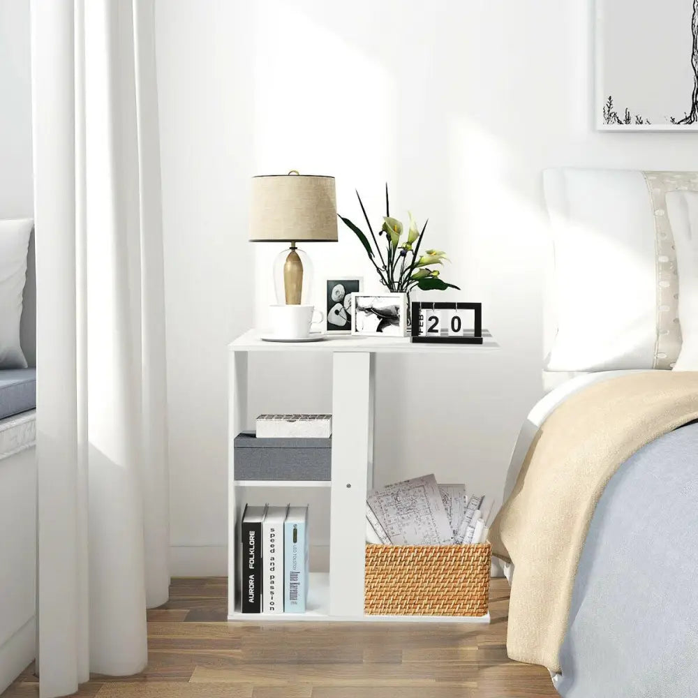 3-Tier Narrow Side Table with Storage Shelf - White - End & Side Tables