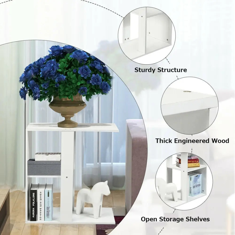 3-Tier Narrow Side Table with Storage Shelf - White - End & Side Tables