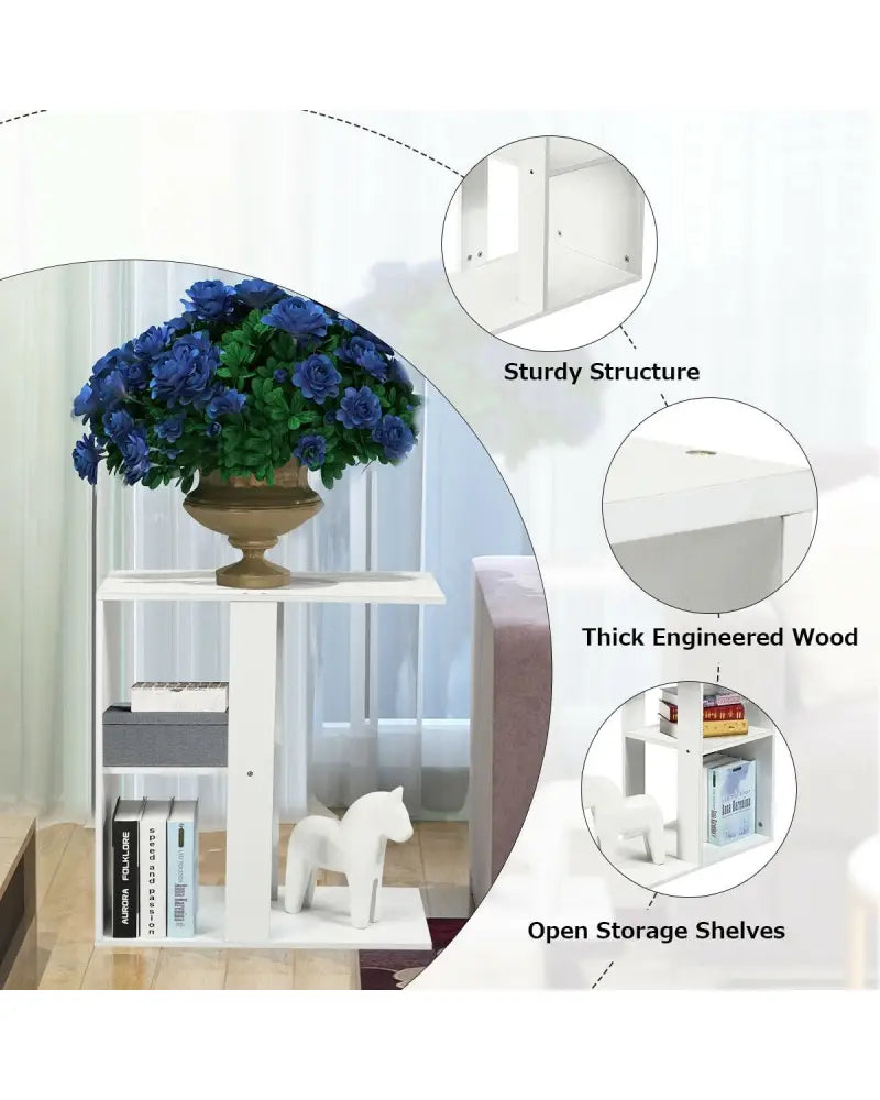 3-Tier Narrow Side Table with Storage Shelf - White - End & Side Tables