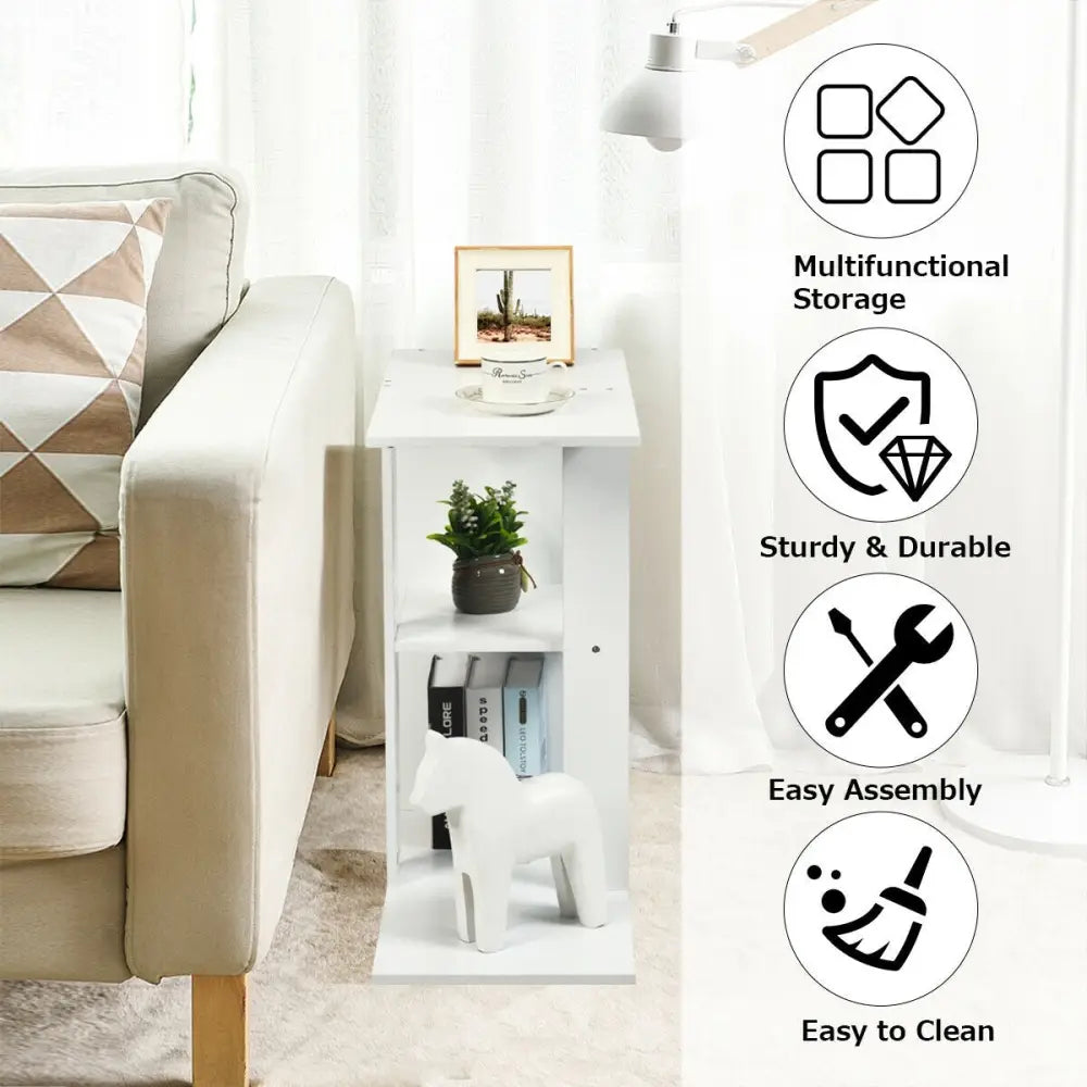 3-Tier Narrow Side Table with Storage Shelf - White - End & Side Tables