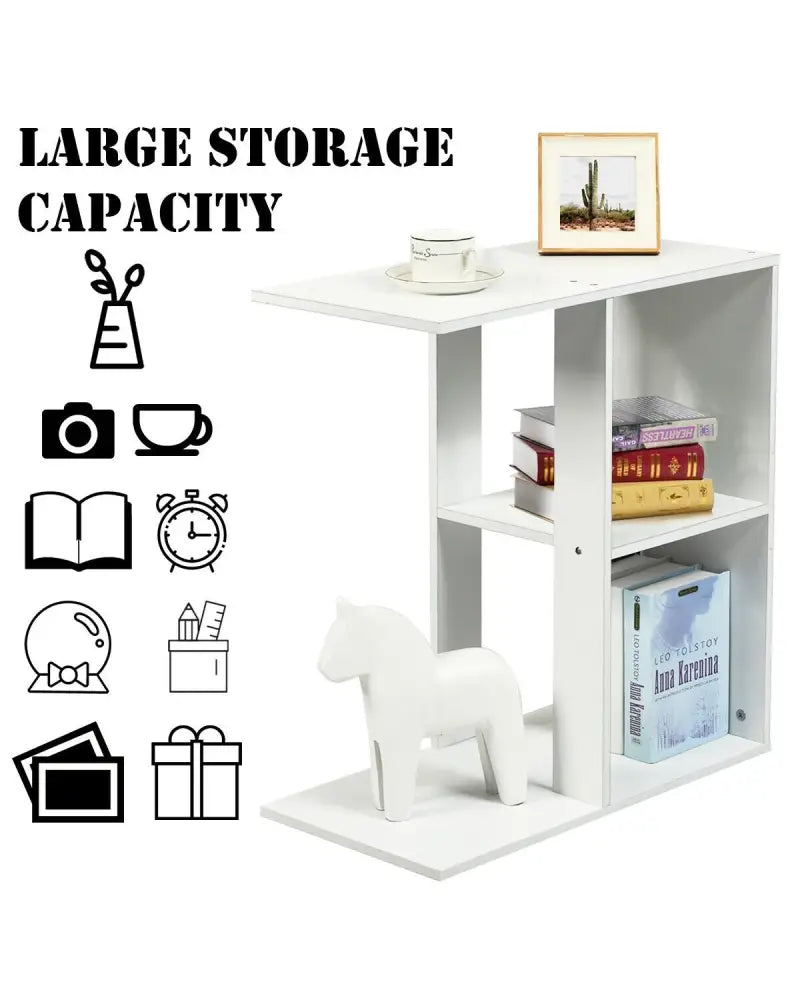 3-Tier Narrow Side Table with Storage Shelf - White - End & Side Tables