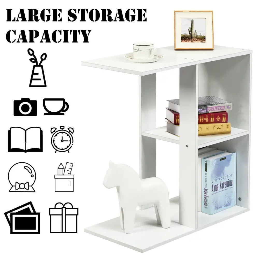 3-Tier Narrow Side Table with Storage Shelf - White - End & Side Tables