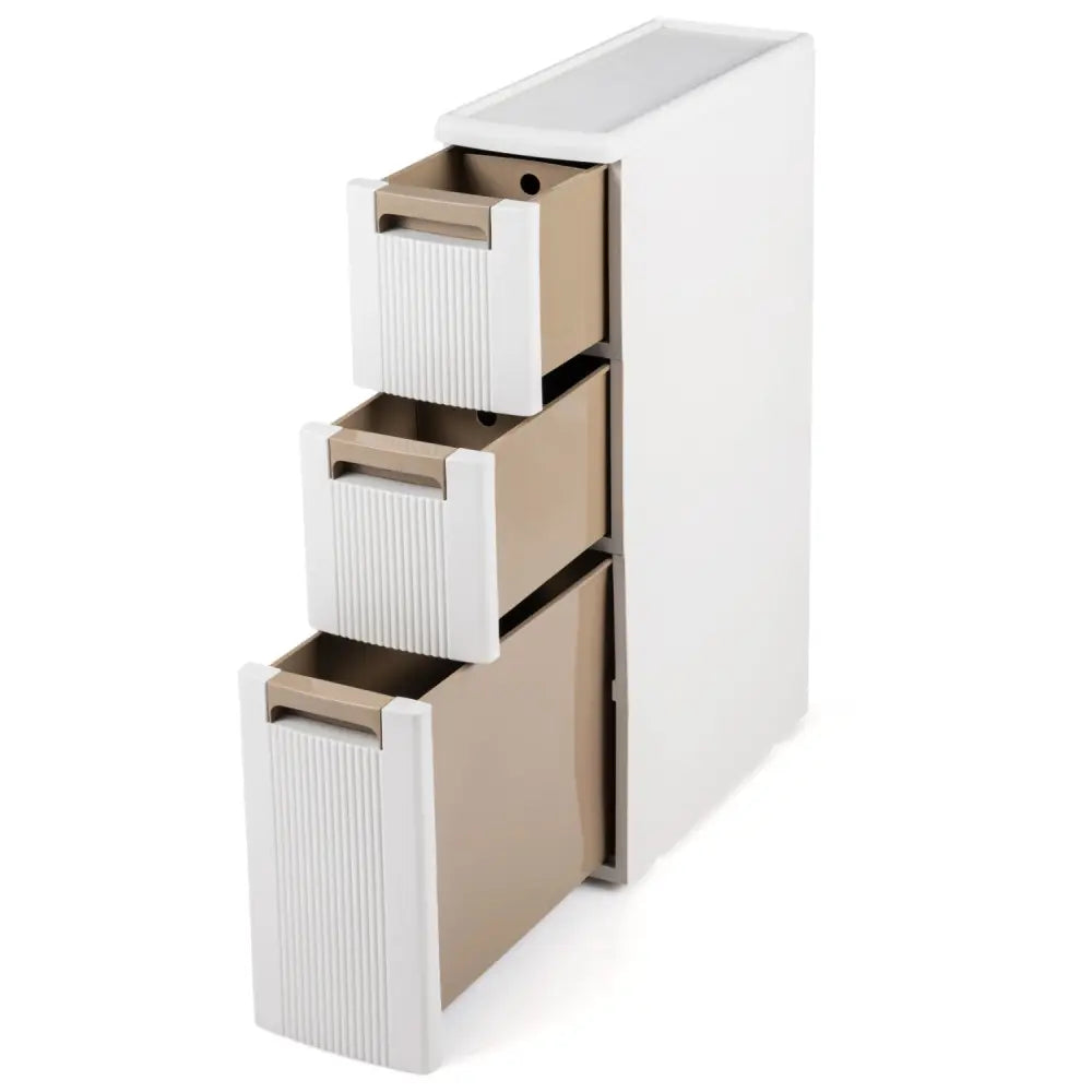 3-Tier Narrow Storage Cabinet Slim Rolling Cart with 3 Drawers and 2 Removable Dividers-S - Beige - Floor Cabinets