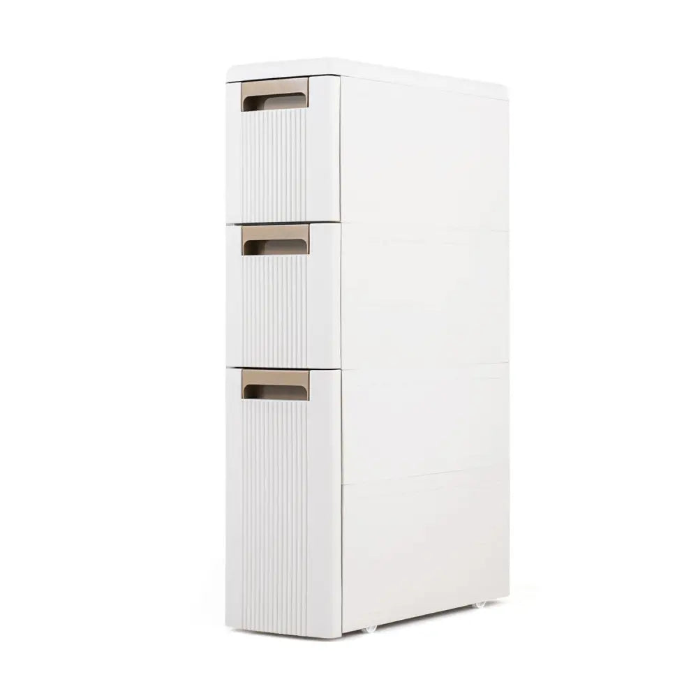 3-Tier Narrow Storage Cabinet Slim Rolling Cart with 3 Drawers and 2 Removable Dividers-S - Beige - Floor Cabinets