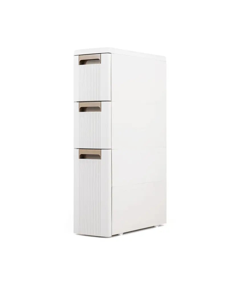 3-Tier Narrow Storage Cabinet Slim Rolling Cart with 3 Drawers and 2 Removable Dividers-S - Beige - Floor Cabinets